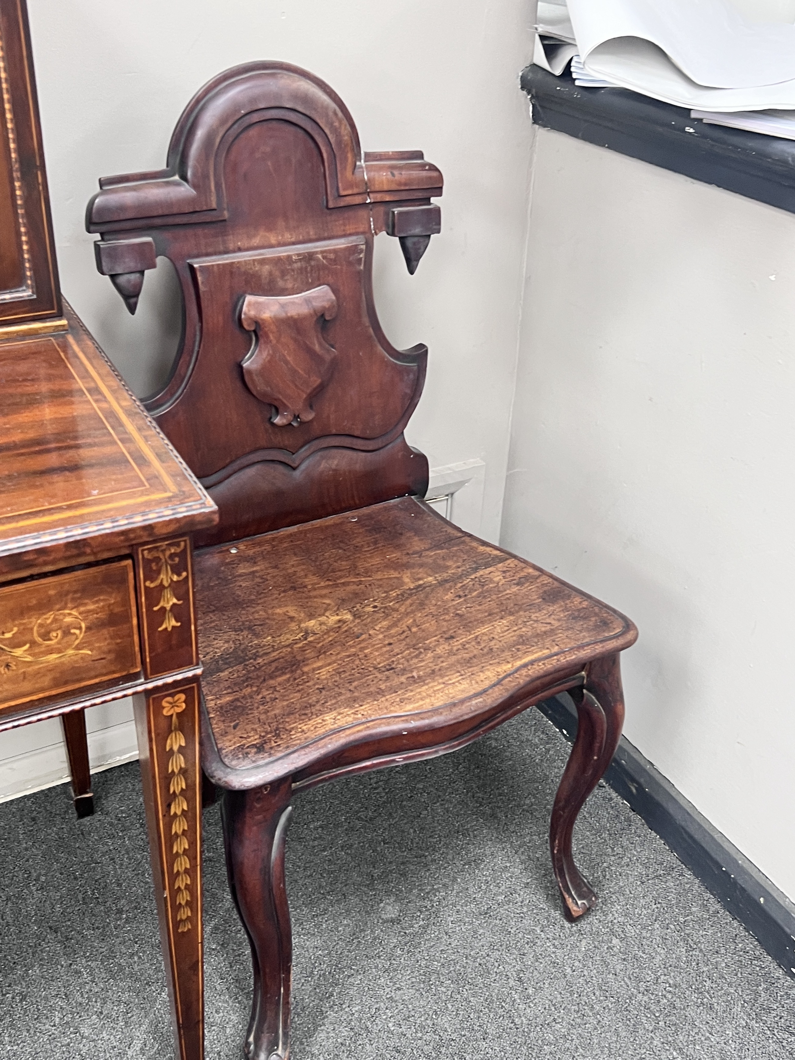 Two Victorian mahogany hall chairs